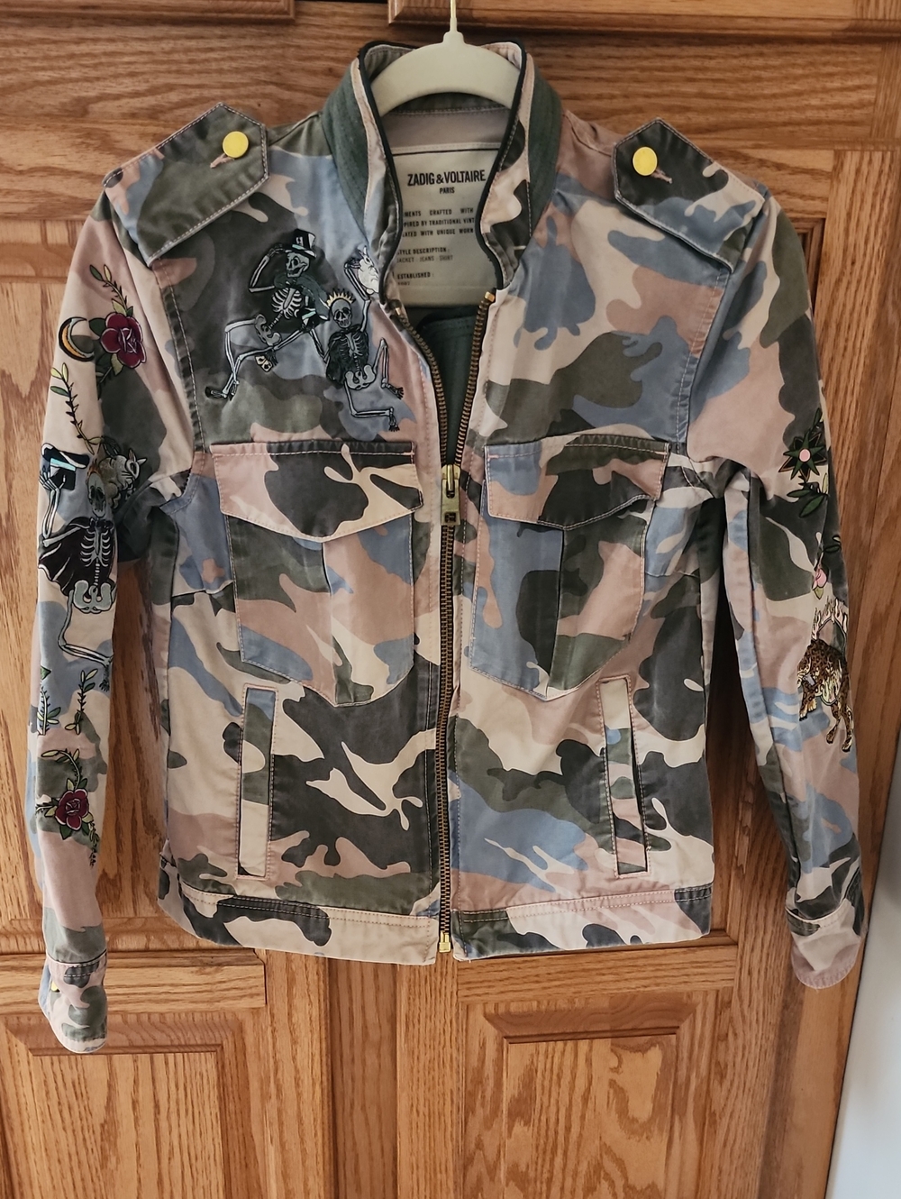 Zadig & Voltaire Kavy Brode Women's Camouflage Pink Camo & Skeletons Jacket XS